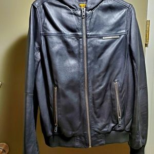VINTAGE SUPERDRY LEATHER HOODED JACKET